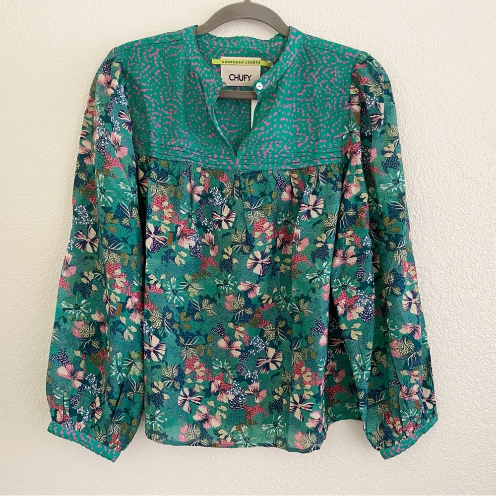 Chufy Women's Tika Blouse in Sigur Green Boho Peasant NEW